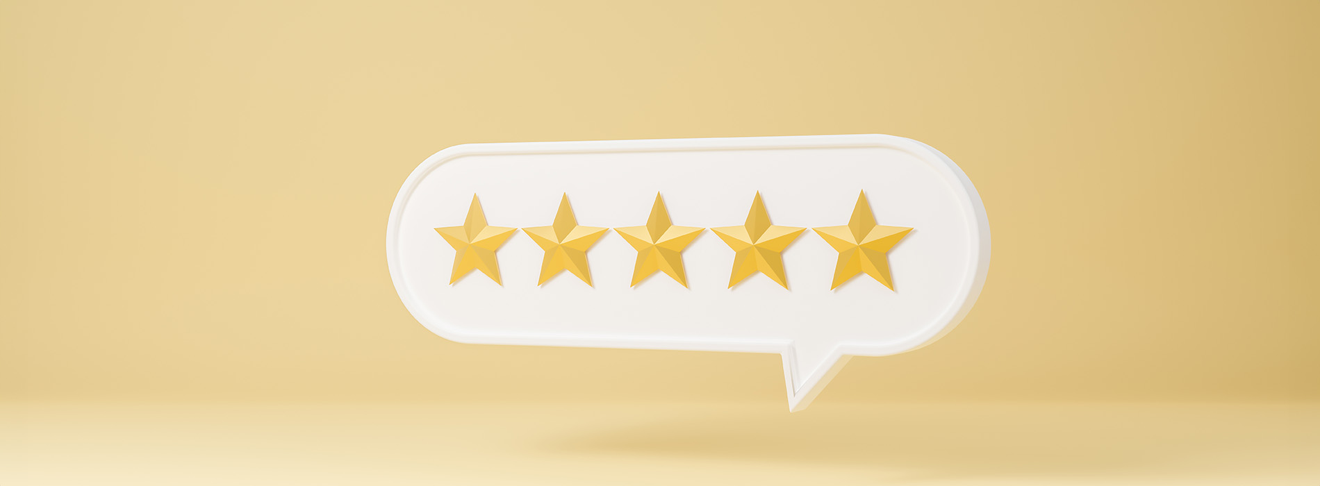 The image shows a hand holding a tablet with a star rating graphic on the screen, indicating high customer satisfaction or approval.